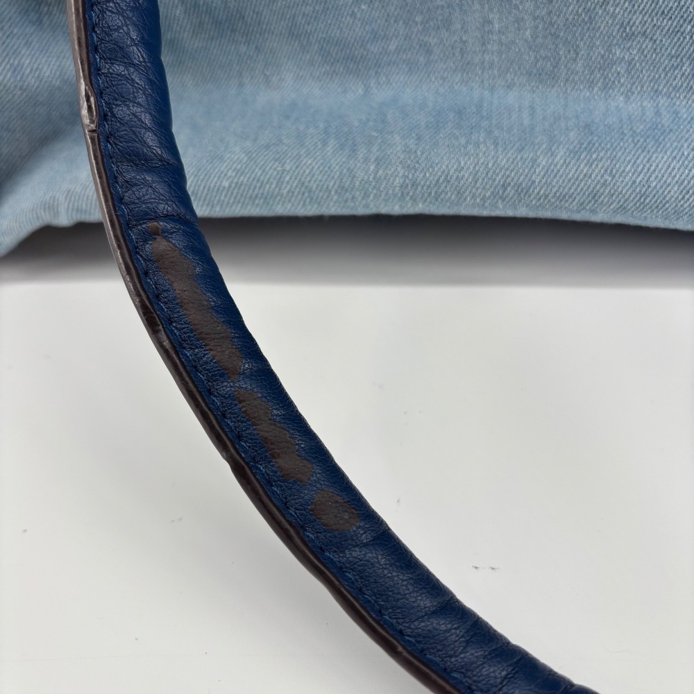 Charming Charlie Navy Blue Faux Leather and Denim Satchel Crossbody Bag Gold - Picture 6 of 12